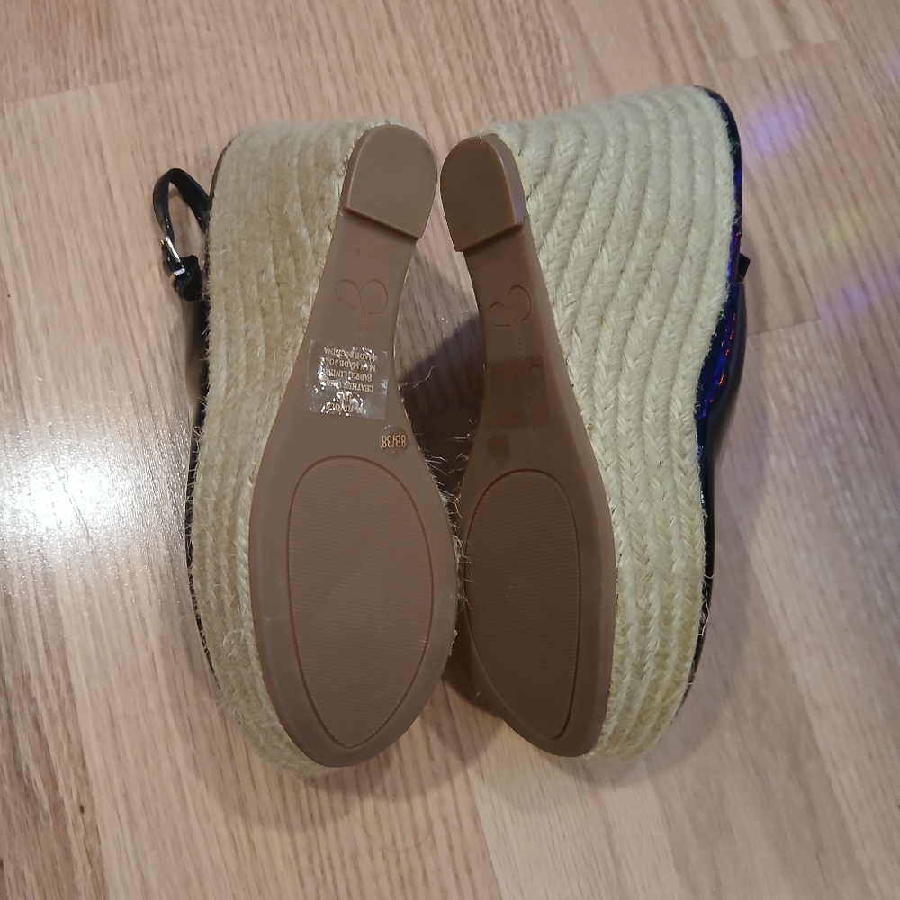 Jessica's Simpson Jungle Wedge Espadrille Patent Leather/Leoapard Shoes Size 8 - Picture 8 of 13